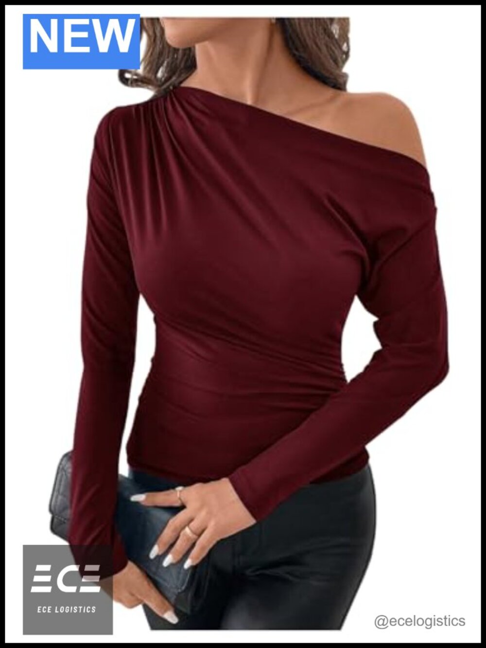 Womens Off Shoulder Ruched Long Sleeve Fitted Dressy T Shirt Top